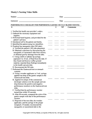 Performance Checklist for Gastric Occult Blood Testing