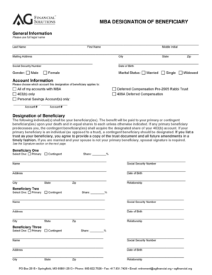 MBA Designation of Beneficiary Form