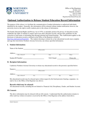 Authorization to Release Student Education Records