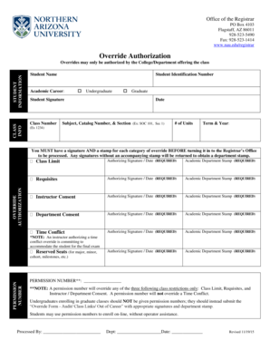NAU Class Override Authorization Form