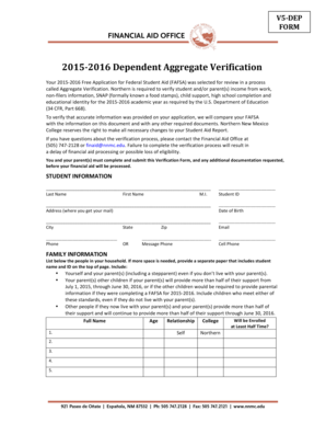 2015-2016 Dependent Aggregate Verification Form