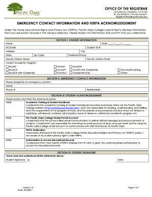 Emergency Contact and FERPA Acknowledgement Form