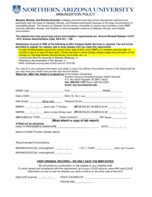Northern Arizona University Immunization Policy
