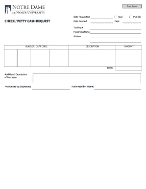Check Petty Cash Request Form