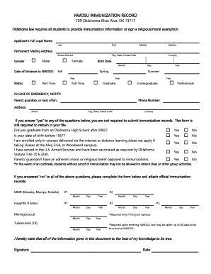 NWOSU Immunization Record Form