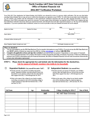 2016-2017 Verification Worksheet