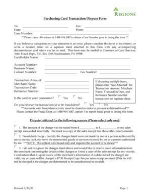 Purchasing Card Transaction Dispute Form
