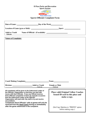 Printable fertility chart - Sports Officials Complaint Form - elpasotexasgov