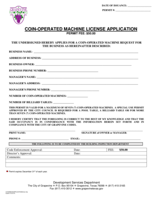 I 539 form sample - COIN-OPERATED MACHINE LICENSE APPLICATION - grapevinetexas