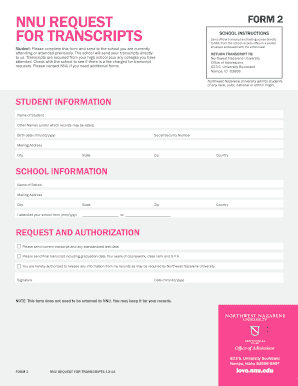 NNU Request Form for Transcripts