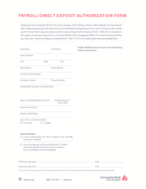 Payroll Direct Deposit Authorization Form