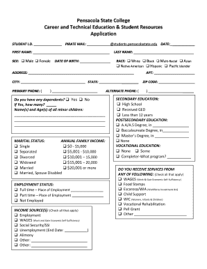 Pensacola State College Career Application