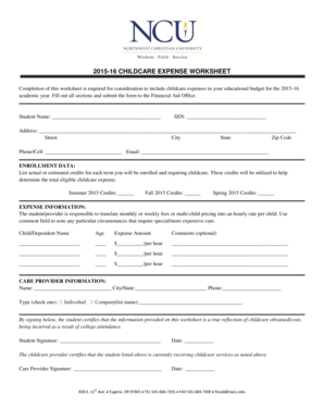 2015-16 Childcare Expense Worksheet