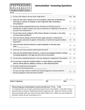 Pepperdine Immunization Screening Form