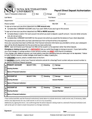 Payroll Direct Deposit Authorization Form