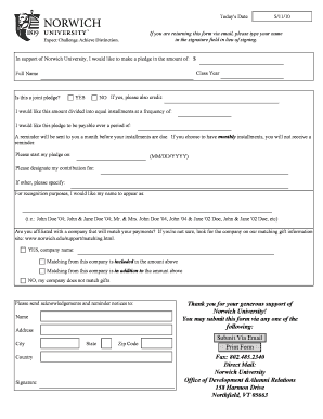 Norwich University Donation Pledge Form