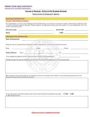Prairie View A&M University Community Service Verification Form