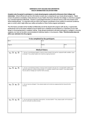 Minnesota Study Abroad Health Information Form