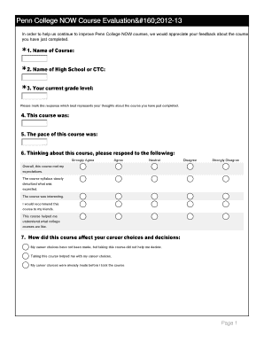 Penn College NOW Course Evaluation