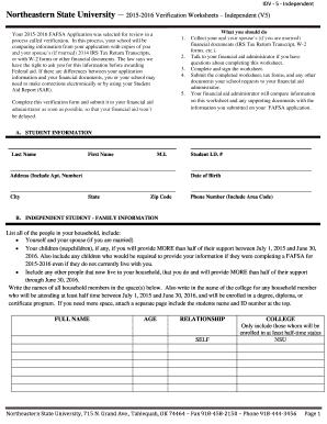 2015-2016 Verification Worksheet - Independent
