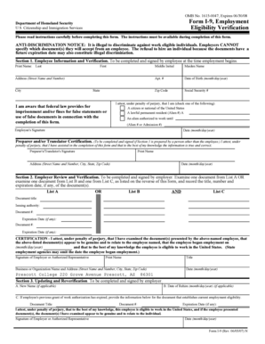 US Form I-9 Employment Eligibility Verification