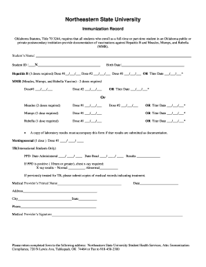 Northeastern State University Immunization Record