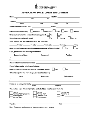 Student Employment Application