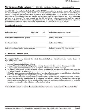 2015-2016 FAFSA Verification Worksheet