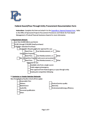 Federal Award Procurement Documentation Form