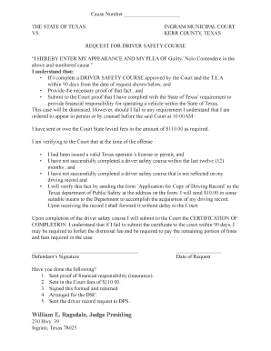 Texas Driver Safety Course Request