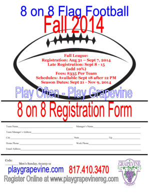 Fall League Sept 7 2014 Late Registration Sept 8 - 15 - grapevinetexas