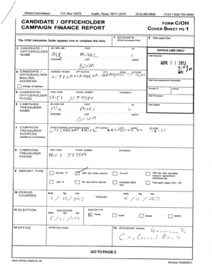 CANDIDATE OFFICEHOLDER FORM C OH REPORT COVER SHEET PG 1 - grapevinetexas