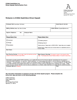 CIGNA Direct Deposit Authorization Form