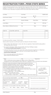 Penn State Berks Registration Form