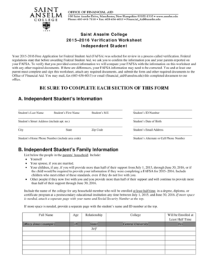 2015–2016 FAFSA Verification Worksheet