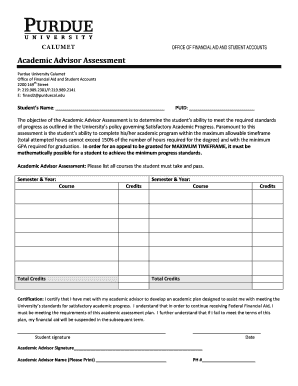 Academic Advisor Assessment Form