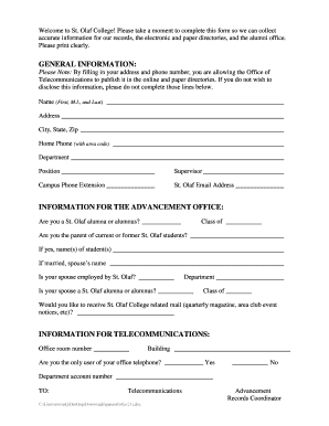 St. Olaf College General Information Form