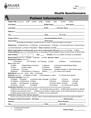 Health Questionnaire Form