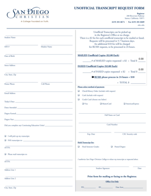 Unofficial Transcript Request Form