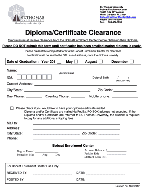 Diploma/Certificate Clearance Form