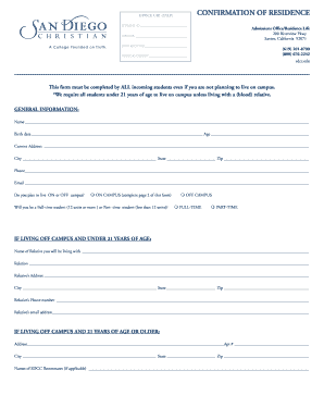 Confirmation of Residence Form