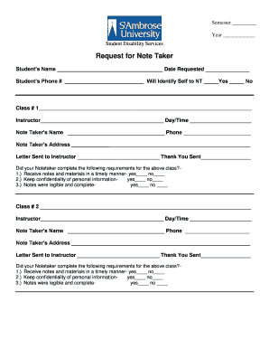 Student Disability Services Note Taker Request Form