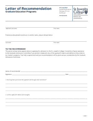 St. Joseph's College Graduate Recommendation Form