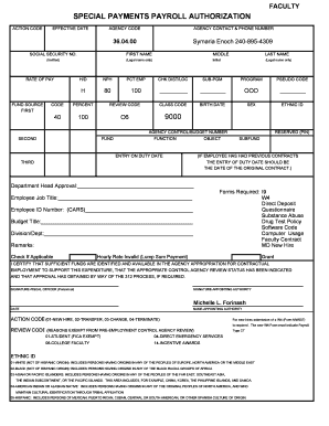 Faculty Special Payments Payroll Authorization