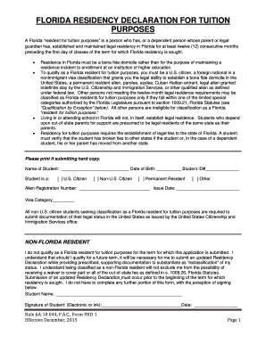 Florida Residency Declaration for Tuition Purposes