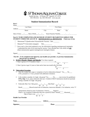 Student Immunization Record