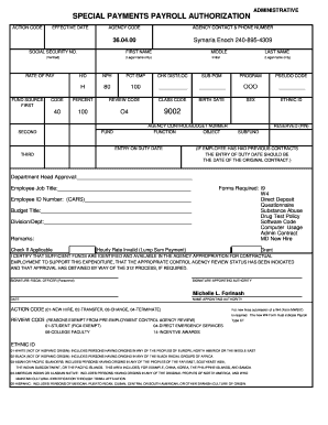 Special Payments Payroll Authorization Form