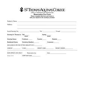 St. Thomas University Reservation Fee Form