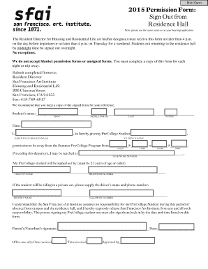 Residence Hall Departure Permission Form