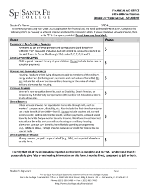 2015-2016 Student Untaxed Income Verification Form